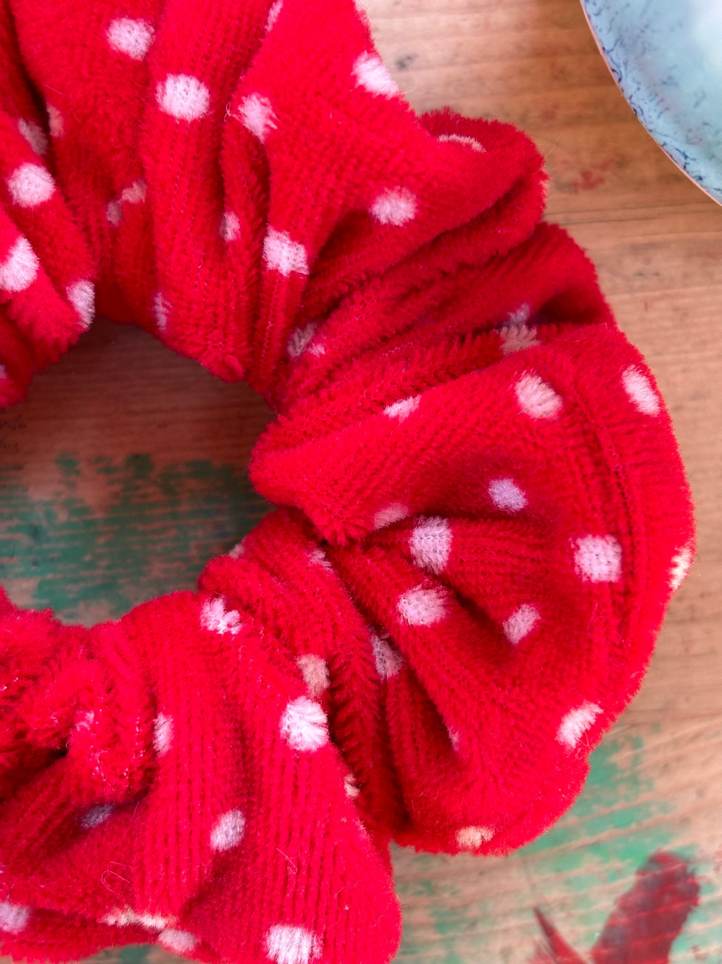 Berry Red Polka Fleece Scrunchie