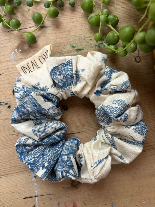 Regal Blue and White Scrunchie