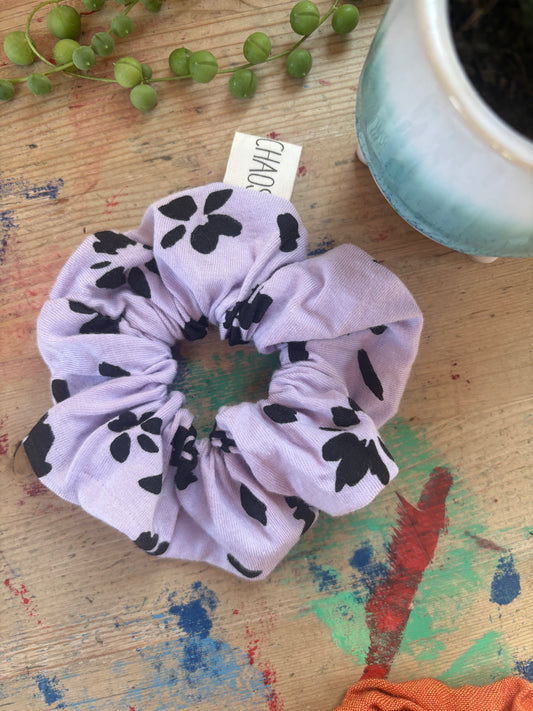 Lilac and Black Flower Scrunchie